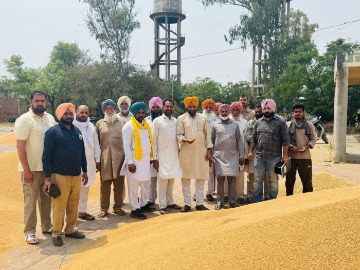 ਆਪ ਆਗੂ ਅਮਰੀਕ ਸਿੰਘ ਖੋਸਾ ਨੇ ਸਾਥੀਆਂ ਸਮੇਤ ਦਾਣਾ ਮੰਡੀ ਚ ਕਣਕ ਦੀ ਖਰੀਦ ਕਰਵਾਈ ਸ਼ੁਰੂ