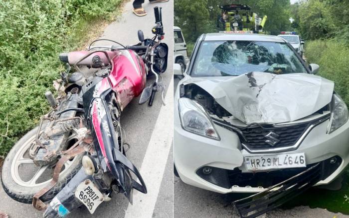 ਕਾਰ-ਬਾਈਕ ਦੀ ਟੱਕਰ ’ਚ ਔਰਤ ਸਮੇਤ ਦੋ ਜ਼ਖਮੀ-ਪਿੰਡ ਲੁਹਾਰਾ ਮੰਦਰ ਨੇੜੇ ਹੋਇਆ ਹਾਦਸਾ